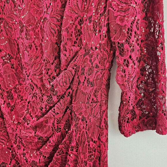 Jessica Howard Cocktail Dress 16W Lace Sequin Overlay Deep Red Holiday Christmas - Picture 6 of 16